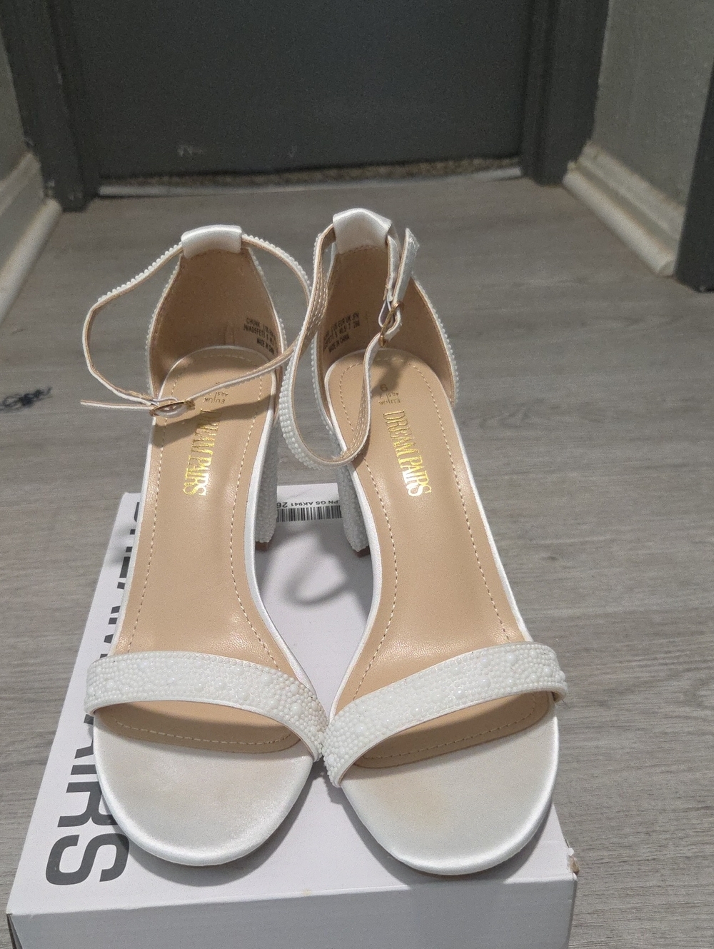 Dream Pairs Pearl Block Heel Sandals White Heels